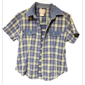 The Relay Company Stylish Kids' Plaid Button-Up Shirt in Blue and Yellow size l